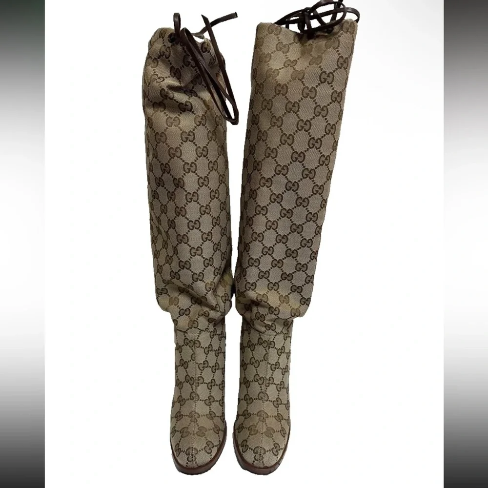 Gucci Brown Monogram Heeled Boots - Picture 5 of 6